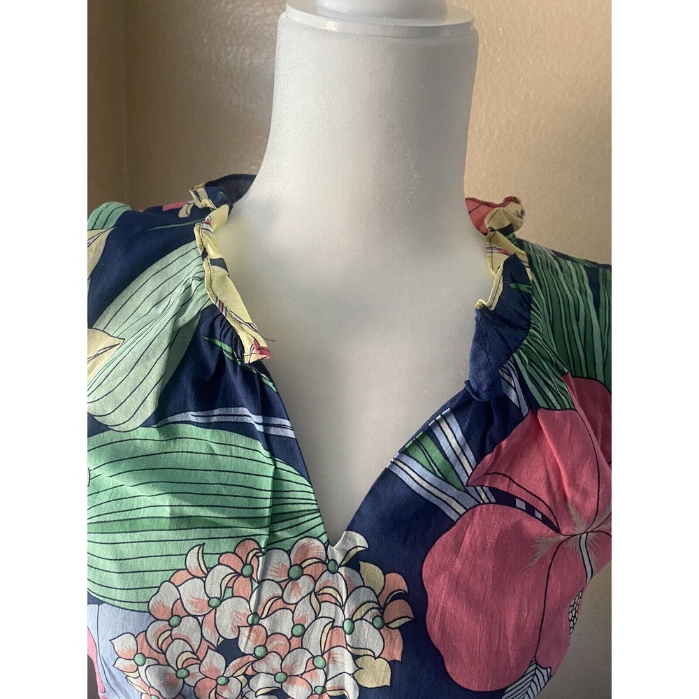 NWT Talbots Hibiscus Tropical Floral Print Midi Maxi Dress Size 4P Blue Pink - Picture 2 of 6